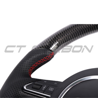 AUDI B8.5 & 8V PRE-FACELIFT CARBON FIBRE / LEATHER FLAT BOTTOM CUSTOM STEERING WHEEL