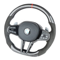 BMW Gxx LCI CARBON FIBRE / ALCANTARA FLAT BOTTOM CUSTOM STEERING WHEEL